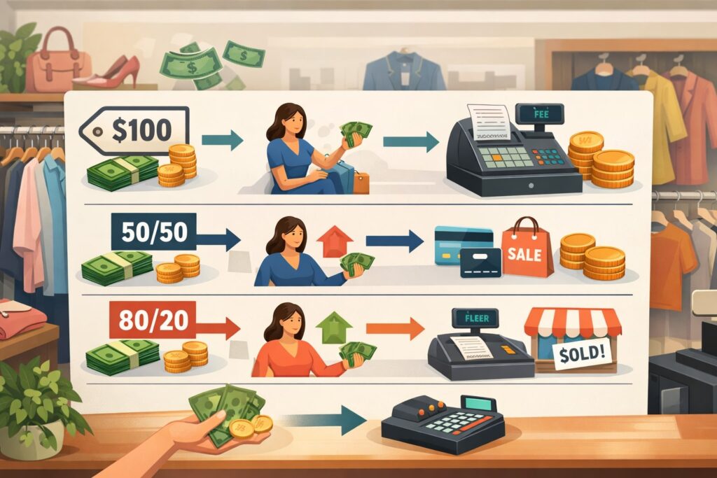 How consignment split pricing and fees work at the register