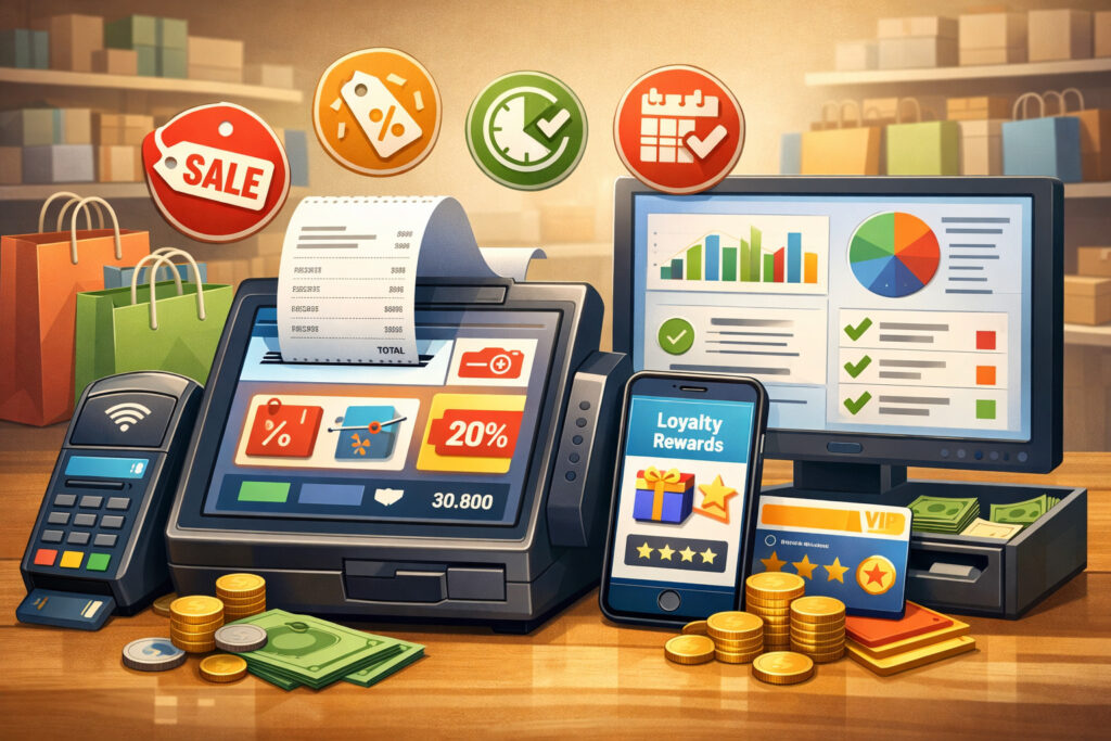 POS checkout deep-dive: discounts, receipts, loyalty/rewards, and day-end control