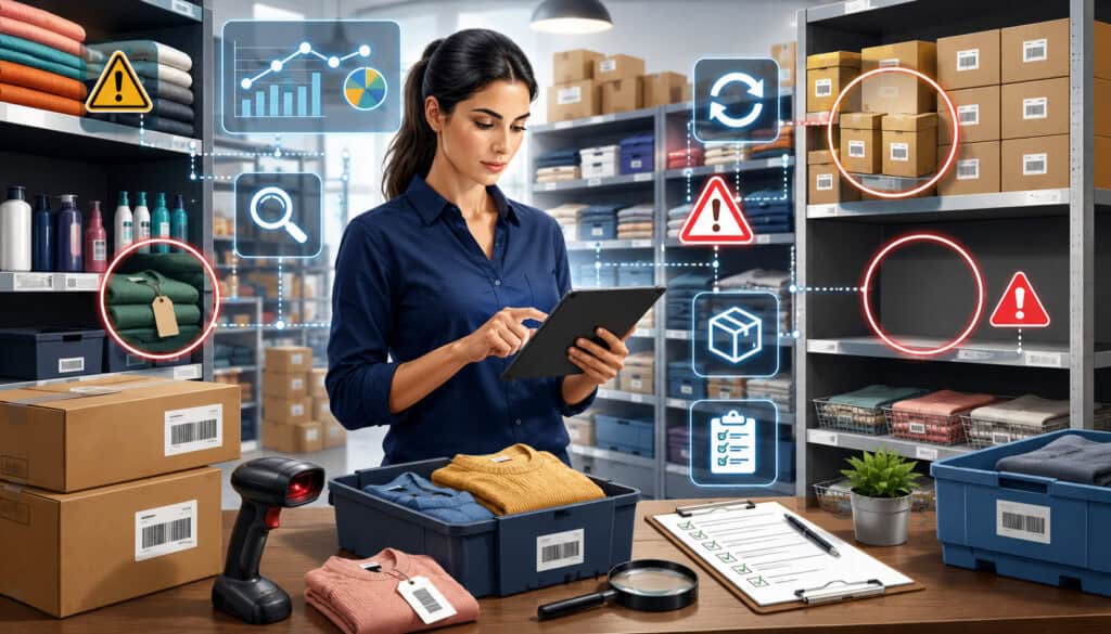 Inventory manager identifying common stock management mistakes