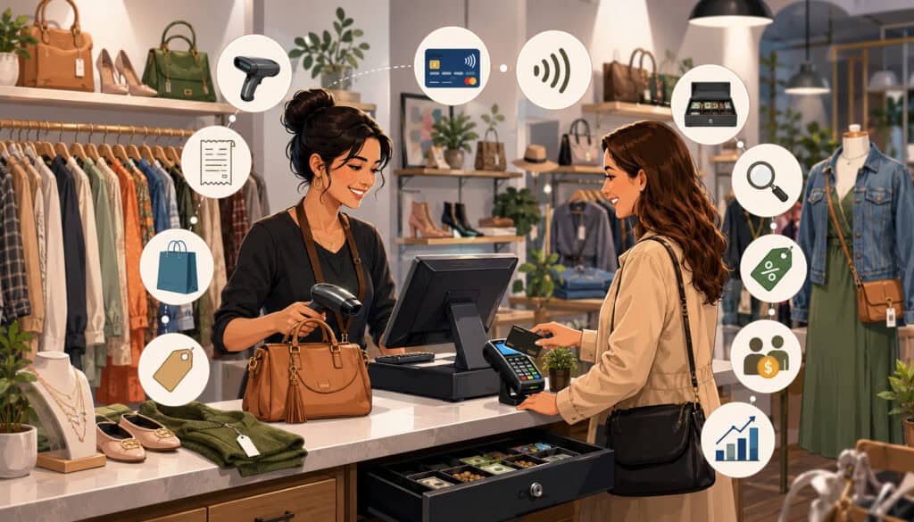 Consignment POS sales and checkout illustration